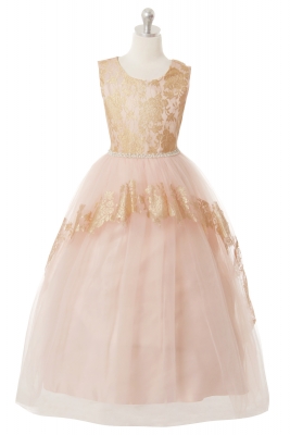 Blush Glamorous Sleeveless Dress with Gold Floral Details